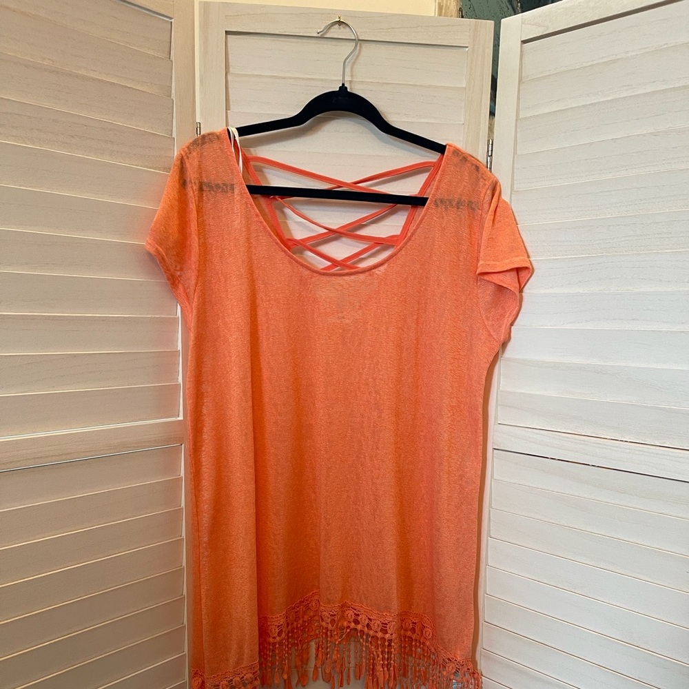 Mine Too orange salmon fringe top size 2XL